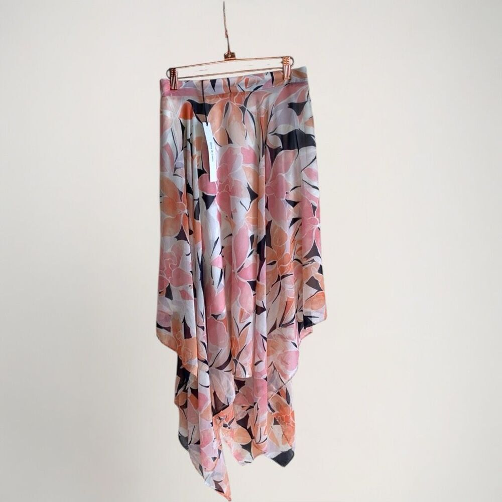 NWT Zoey & Leelo Asymmetrical Maxi Skirt Size XL Floral Chiffon Cottage Romantic - Picture 2 of 16